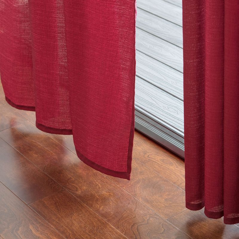 Chanasya 2pk Faux Belgian Flax Semi Sheer Window Curtain Panels - Set of 2 - 52 x 63 Inches Long - Maroon