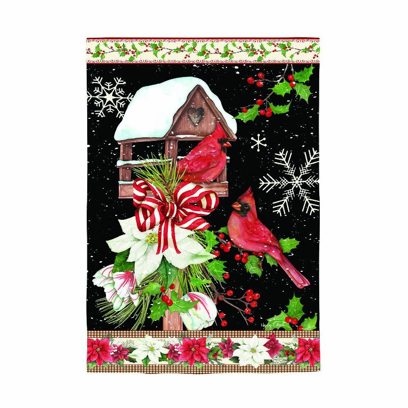 Evergreen Joyful Cardinal Winter Visit Suede Garden Flag 12 x 18 Inches Indoor Outdoor Decor