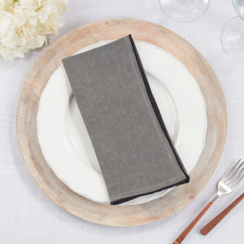 Saro Lifestyle Stitched Border Stonewashed Linen Napkins (Set of 4), Slate, 20" x 20"