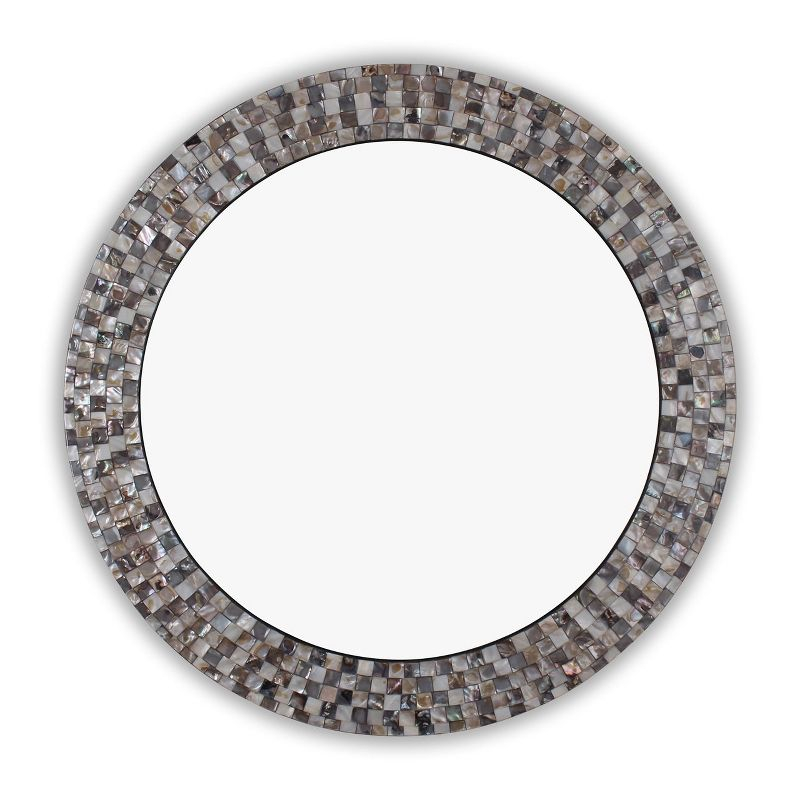 Chloe Lighting Reflection Vertical Hanging Seashell Finish Round Framed Wall Mirror 30`` Height