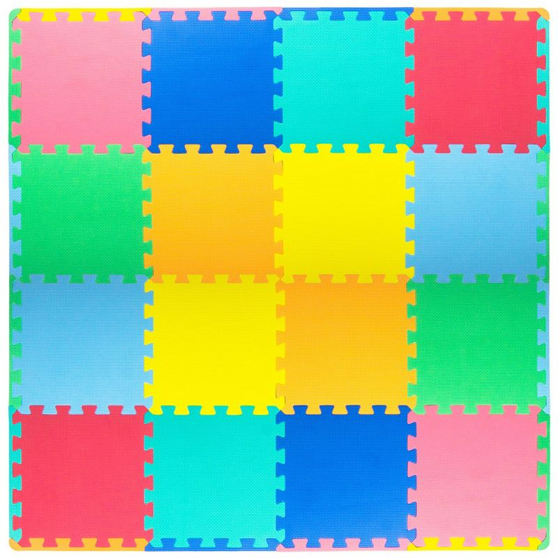 Prosource Kids Solid Floor Play Mat 3/8-in, 16 Sq Ft - 16 Tiles, Assorted