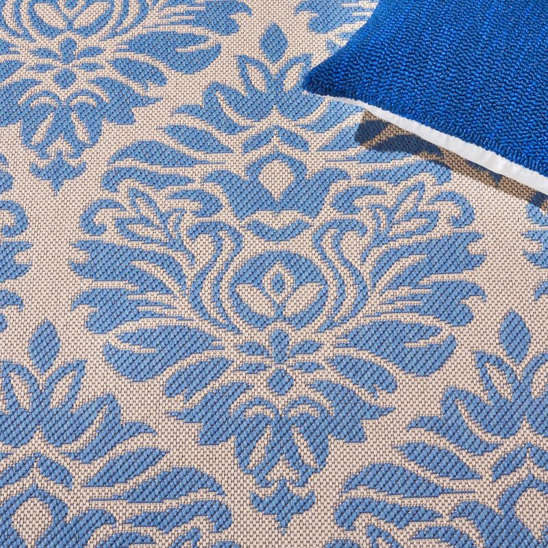 Beach House BHS135 Power Loomed Indoor/Outdoor Area Rug - Cream/Blue - 6'7"x6'7" - Safavieh
