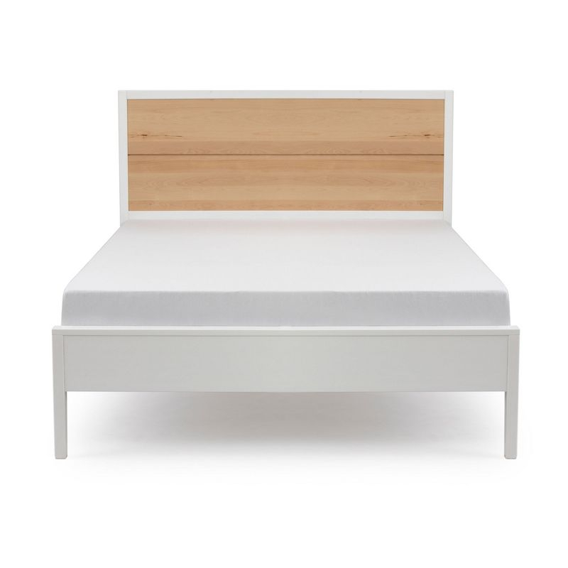 Plank+Beam Duo Solid Wood Queen Bed Frame with Panel Headboard, Modern Platform Bed with Wood Slat Support, No Box Spring Needed, White/Birch