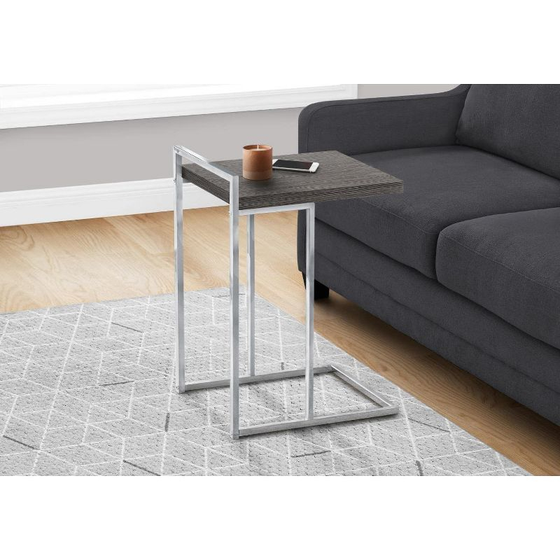Monarch Specialties Accent Table C-Shaped End Side Snack Living Room Bedroom Metal Laminate Grey Chrome Contemporary Modern