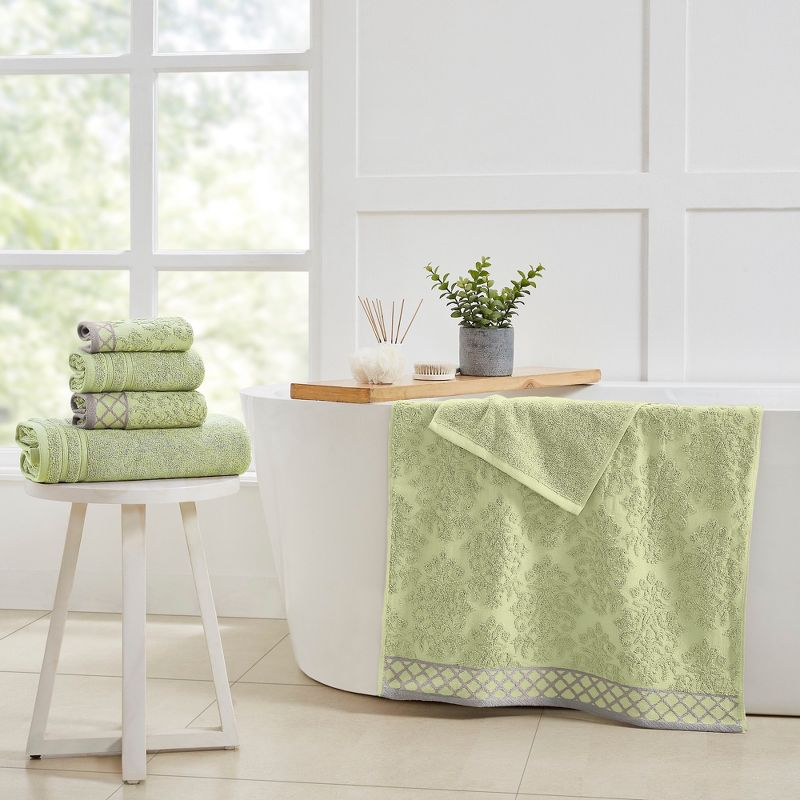 Modern Threads Modern Threads 6-Piece Damask Jacquard/Solid Ultra Soft 550GSM 100% Combed Cotton Towel Set with Embellished Borders