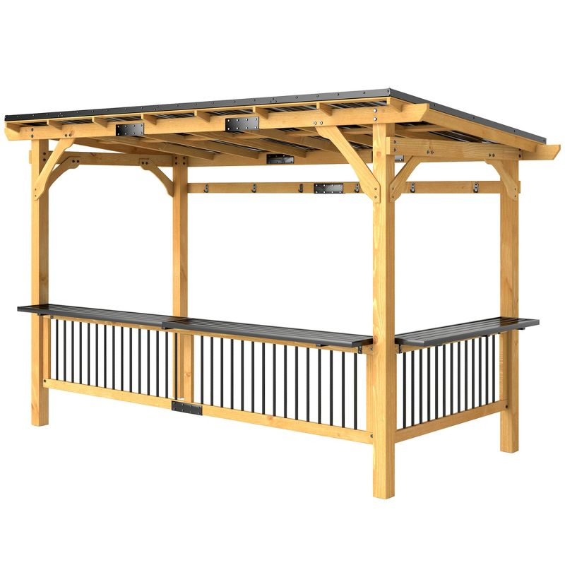 Outsunny 13' x 6' Wooden Grill Gazebo, Hardtop Outdoor BBQ Gazebo with with Metal Roof, 2 Bar Shelves and 6 Hooks for Patio, Deck, Yard, Natural