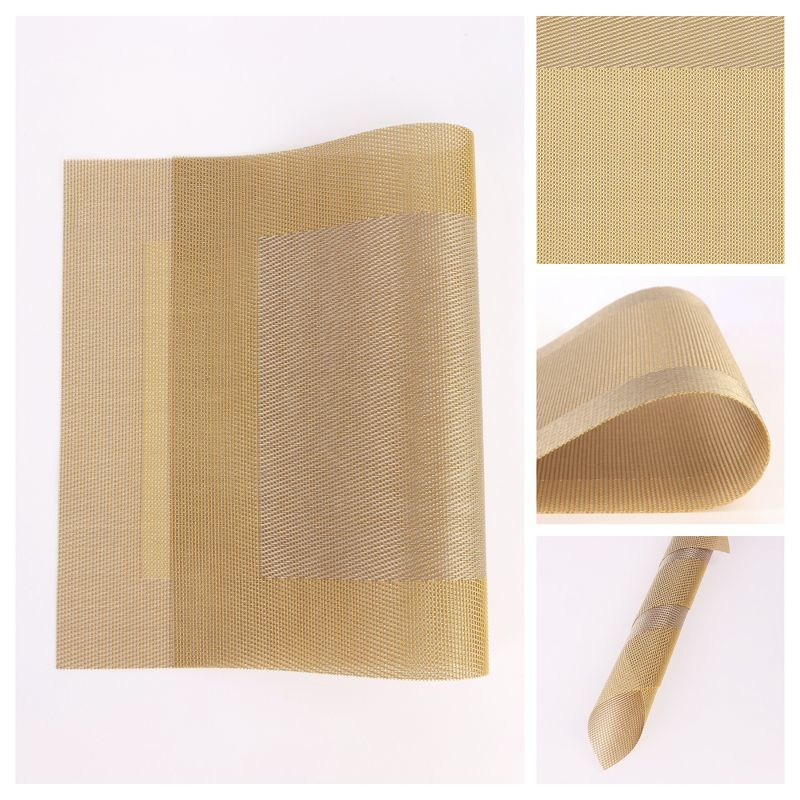 REGALWOVEN Kitchen Dining Table Decoration Washable Heat Resistant Wipeable PVC Placemats 8 Pcs Gold