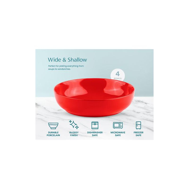 Kook Ceramic Pasta Bowls, Set of 4, 40 oz, Red