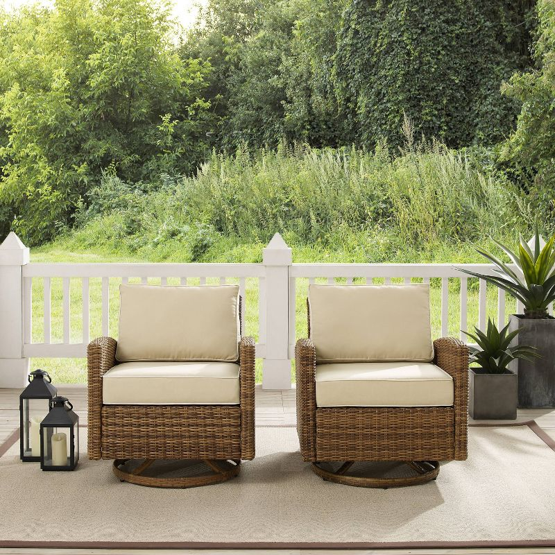 2pk Bradenton Steel Outdoor Swivel Rocking Chairs Sand/Weathered Brown - Crosley: Resin Wicker, Arched Arms, UV-Resistant