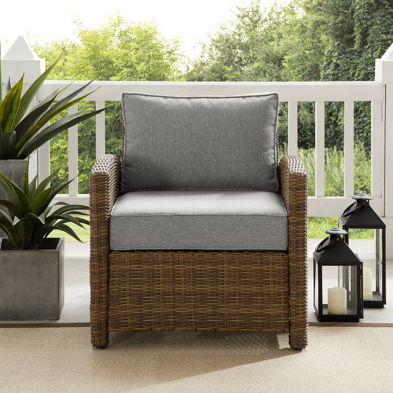 Bradenton Outdoor Wicker Arm Chair - Gray/Weathered Brown - Crosley: Steel Frame, UV-Resistant Patio Accent Chair