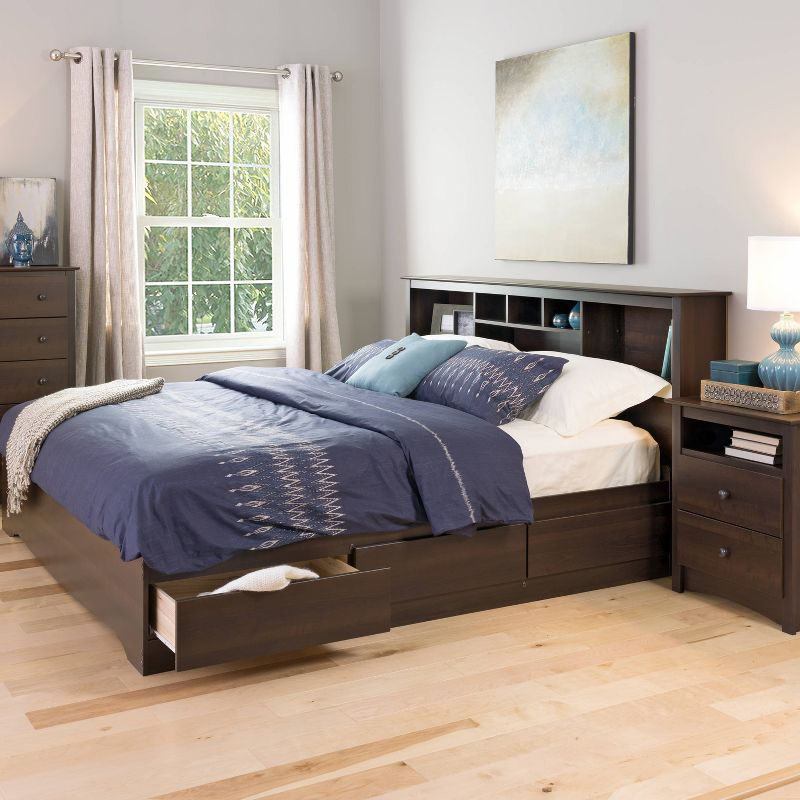King Mate's Platform Storage Bed with 6 Drawers Espresso - Prepac: King-Sized, Laminated Finish, Pine Wood