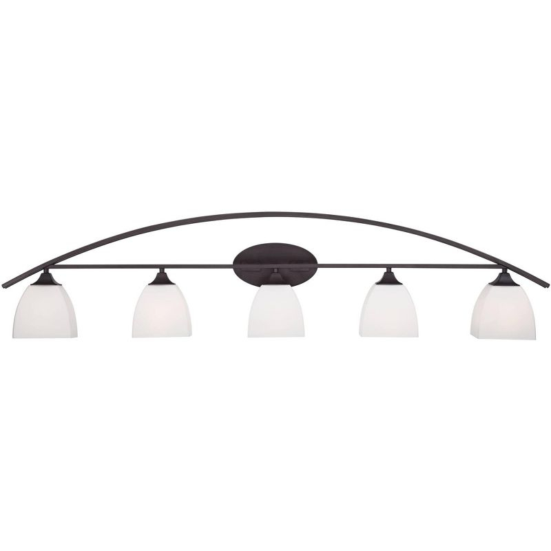 Franklin Iron Works Jenisen Arch Industrial Modern Wall Light Bronze Hardwire 51 1/2" 5-Light Fixture White Glass Shade for Bedroom Bathroom Vanity