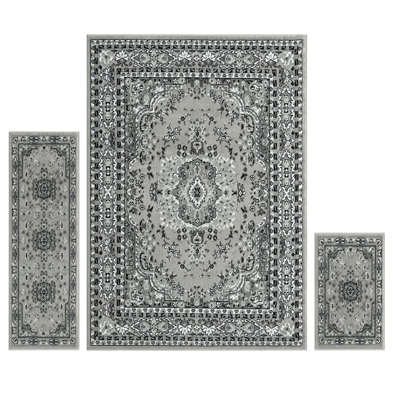 Home Dynamix Ariana Ksara Traditional Medallion Border Area Rug, Grey/Black, 3-Piece Set