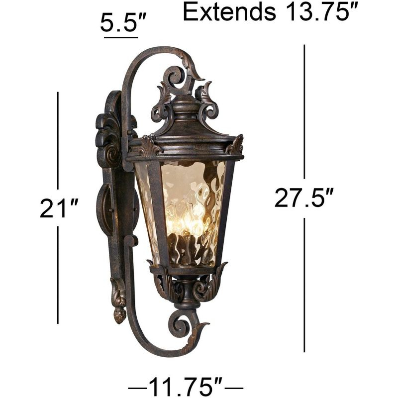 John Timberland Casa Marseille Vintage Rustic Outdoor Wall Light Fixture Bronze Scroll 27 1/2" Hammered Glass for Post Exterior Barn Deck House Porch