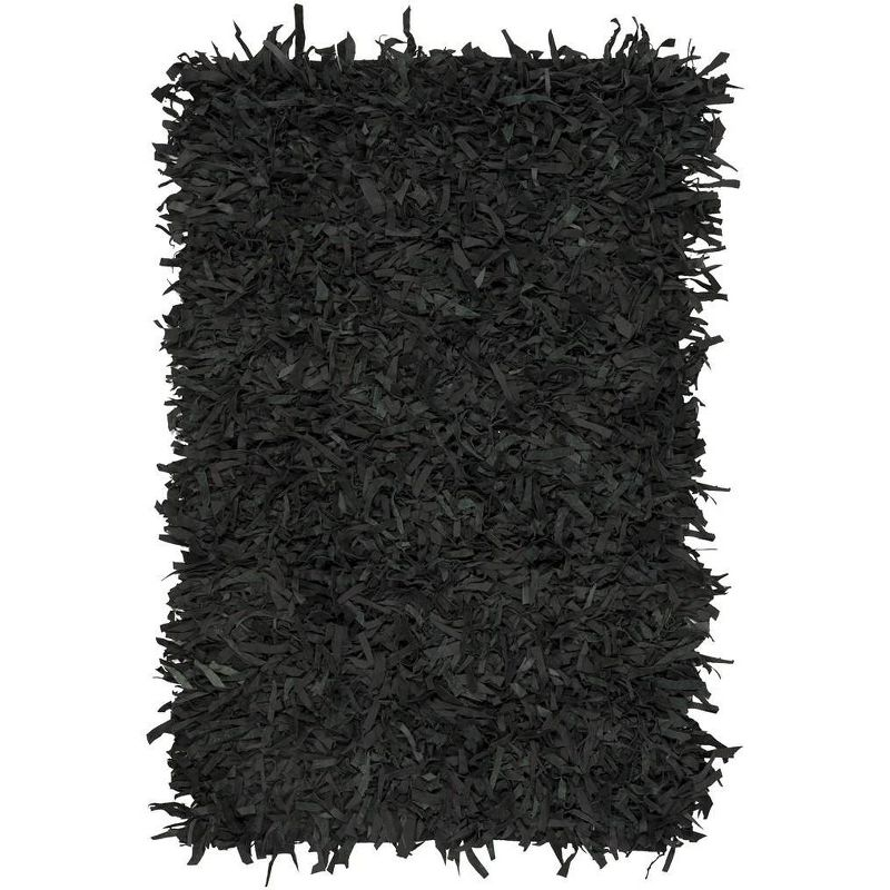Leather Shag LSG601 Handwoven Accent Rug - Black - 3'x5' - Safavieh