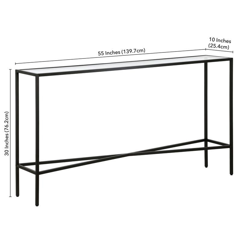 55" Black Bronze Console Table with Glass Tabletop - Henn&Hart