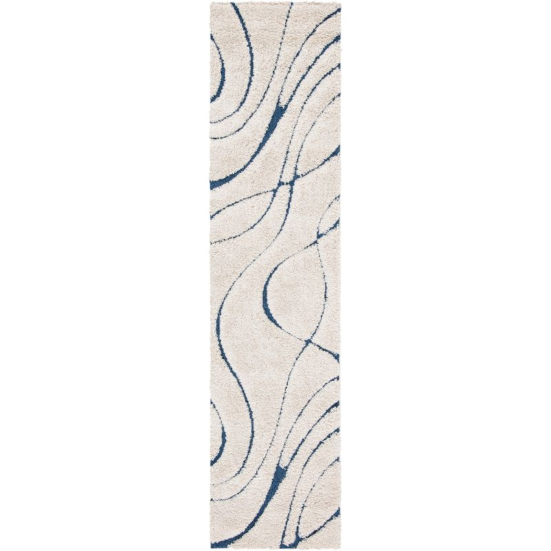 Florida Shag SG471 Power Loomed Indoor Runner Rug - Cream/Blue - 2'3"x11' - Safavieh