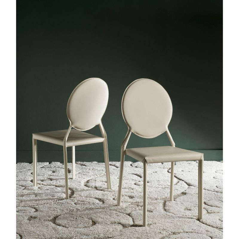 Warner Round Back Leather Side Chair (Set of 2) - FOX2018 - Butter Cream - Safavieh Couture