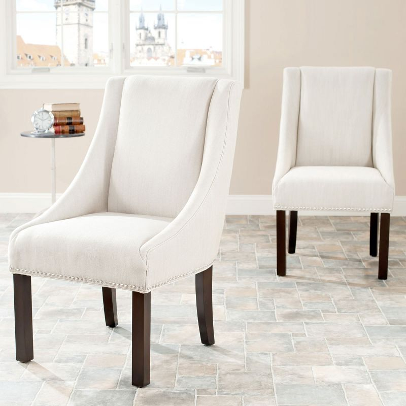 Morris 20''H Sloping Arm Dining Chair (Set Of 2) with Silver Nail Heads - Beige - Safavieh