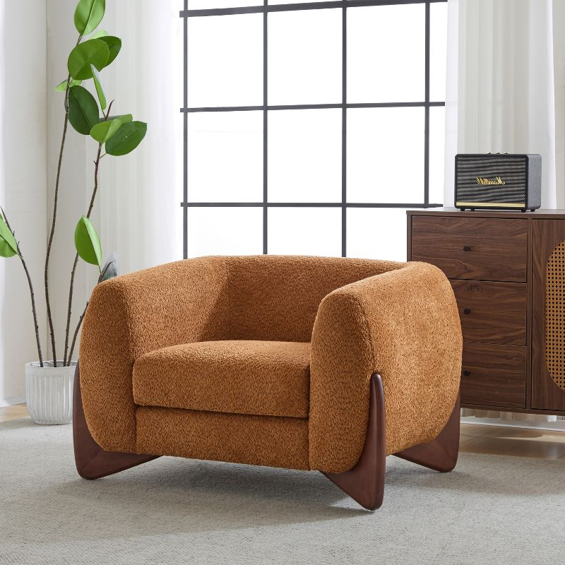 Christopher Knight Home Raymond Birch Wood Boucle Upholstered Club Chair, Caramel