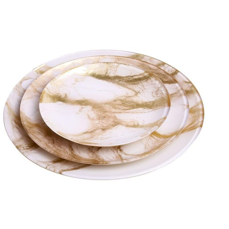 Classic Touch Set Of 4 Gold-White Marble Plates - 6.5"D