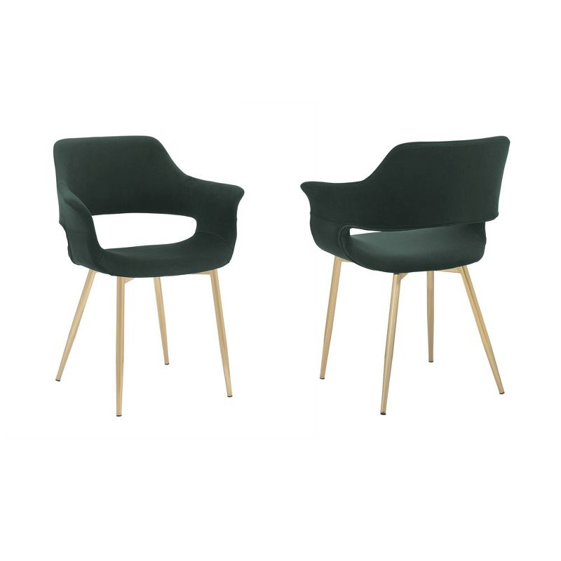 Gigi Velvet Metal Dining Room Chair Green - Armen Living: Gold Legs, Ergonomic Back, Set of 2