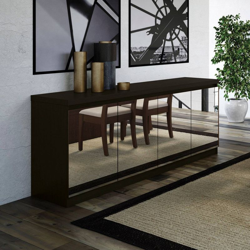 62.99" Viennese 6 Shelves Buffet Cabinet with Mirrors Matte Black - Manhattan Comfort: Modern Console Storage