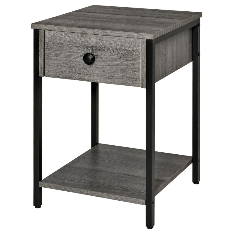 HOMCOM Industrial End Table with Storage Shelf, Accent Side Table with Drawer for Living Room, Gray