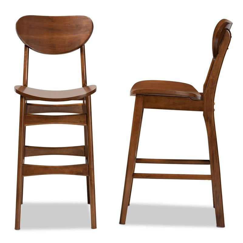 2pc Katya Wood Barstool Set Brown - Baxton Studio: Solid Walnut Finish, Polyester Upholstery, 28.7" Seat Height
