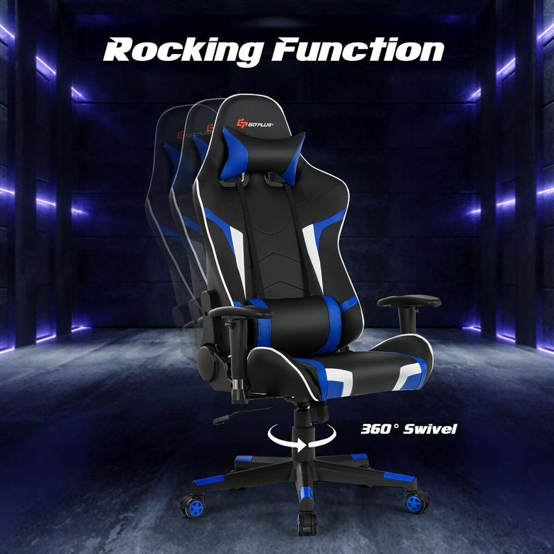 Costway Massage Gaming Chair Reclining Swivel Racing Office Chair w/Lumbar Support Blue