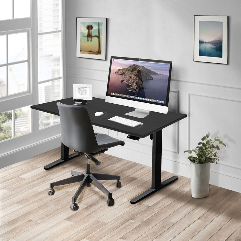 Mount-It! Height Adjustable Electric Sit-Stand Black Desk with Black Tabletop