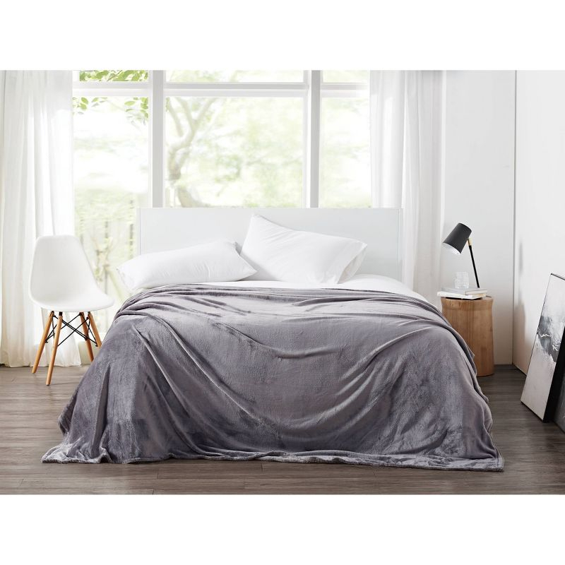 Cannon Full/Queen Solid Plush Blanket Gray: Cozy Polyester, Machine Washable, All Ages Comfort