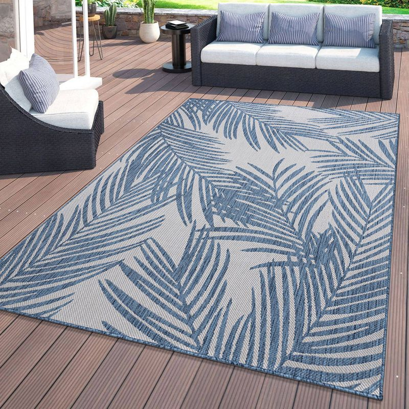 World Rug Gallery Contemporary Distressed Leaves Textured Flat Weave Indoor/Outdoor Area Rug - BLUE 5' X 7'