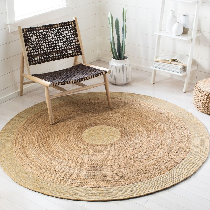 Braided BRD910 Hand Woven Indoor Accent Rug - Gold/Natural - 3' Round - Safavieh