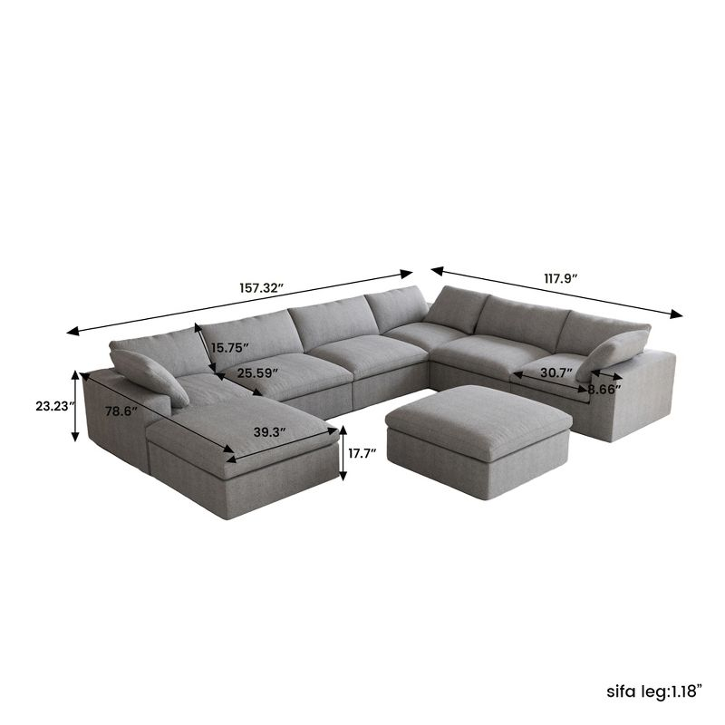 WJShome 8-Piece Cloud Modular Sectional Sofa,Down Filled Couch for Living Room,Minimalist Convertible Couches,Sofa Cover Washable & Removable,Grey