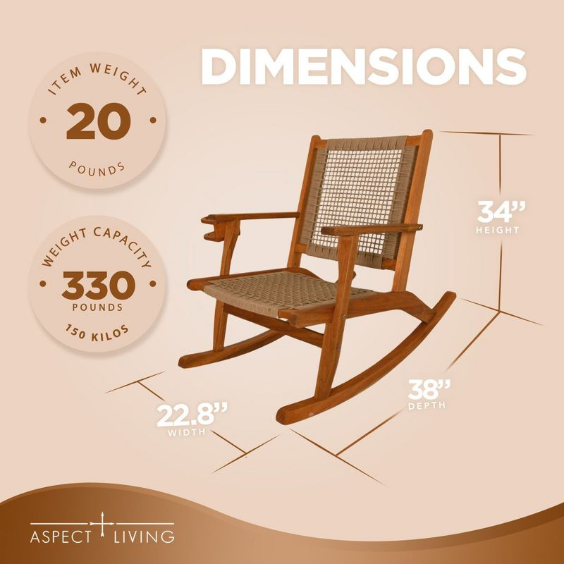 Aspect Living Vega Rocking Chair with Beverage Holder Natural Finish Wooden Chair, Patio, Backyard, Indoor & Outdoor Use - Robust Wood Construction