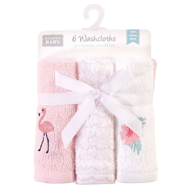 Hudson Baby Infant Girl Super Soft Cotton Washcloths, Flamingo, One Size