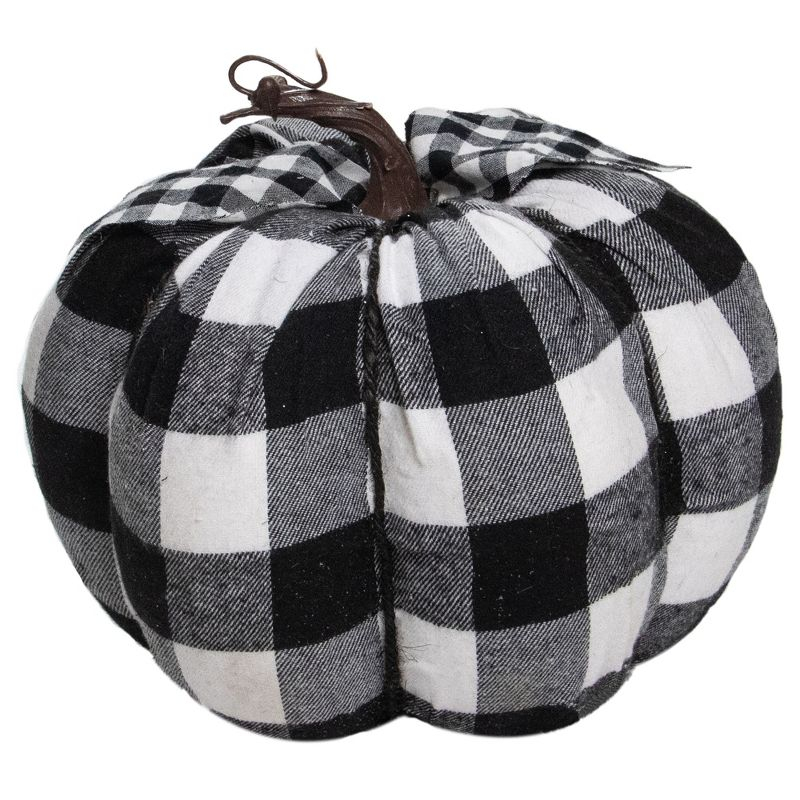 Northlight Seasonal 7" Black and White Buffalo Plaid Fall Harvest Tabletop Pumpkin