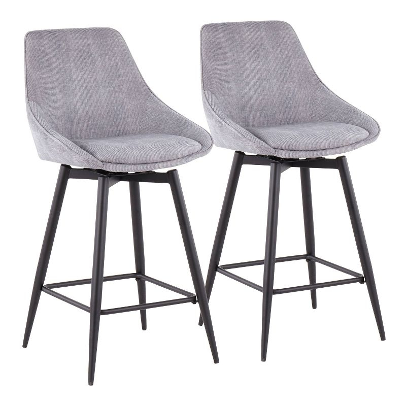 Set of 2 Diana Counter Height Barstools Gray: Velvet Upholstery, Swivel, Armless - LumiSource