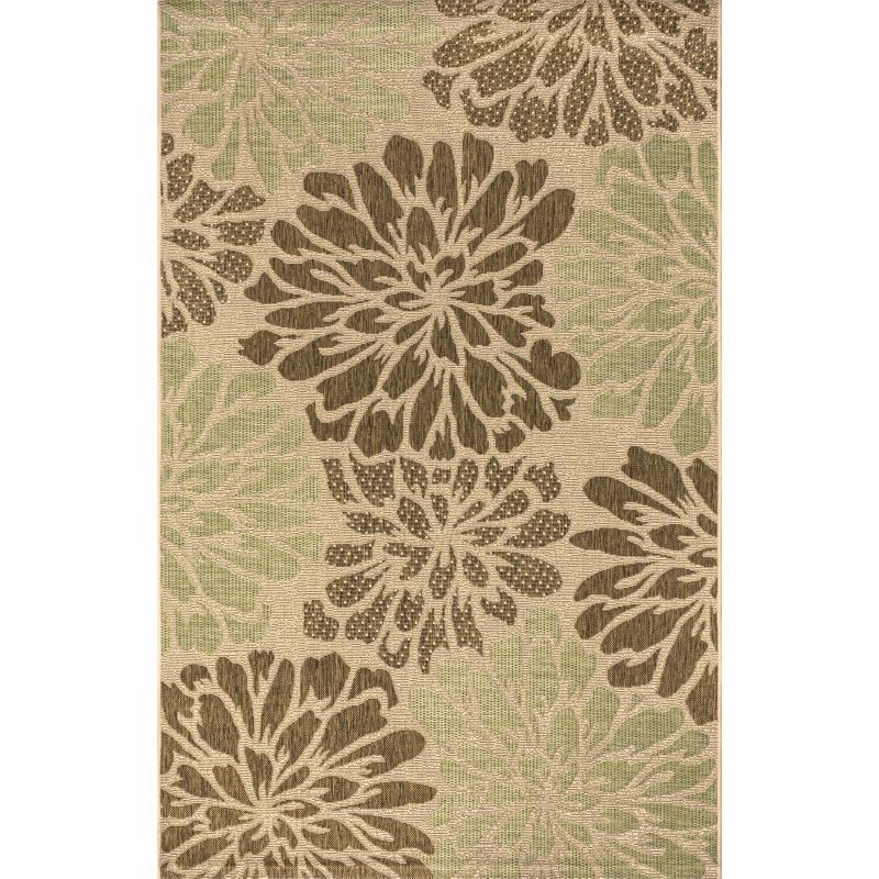 4'x6' Zinnia Modern Floral Textured Weave Indoor/Outdoor Area Rug, Sage/Brown - JONATHAN Y