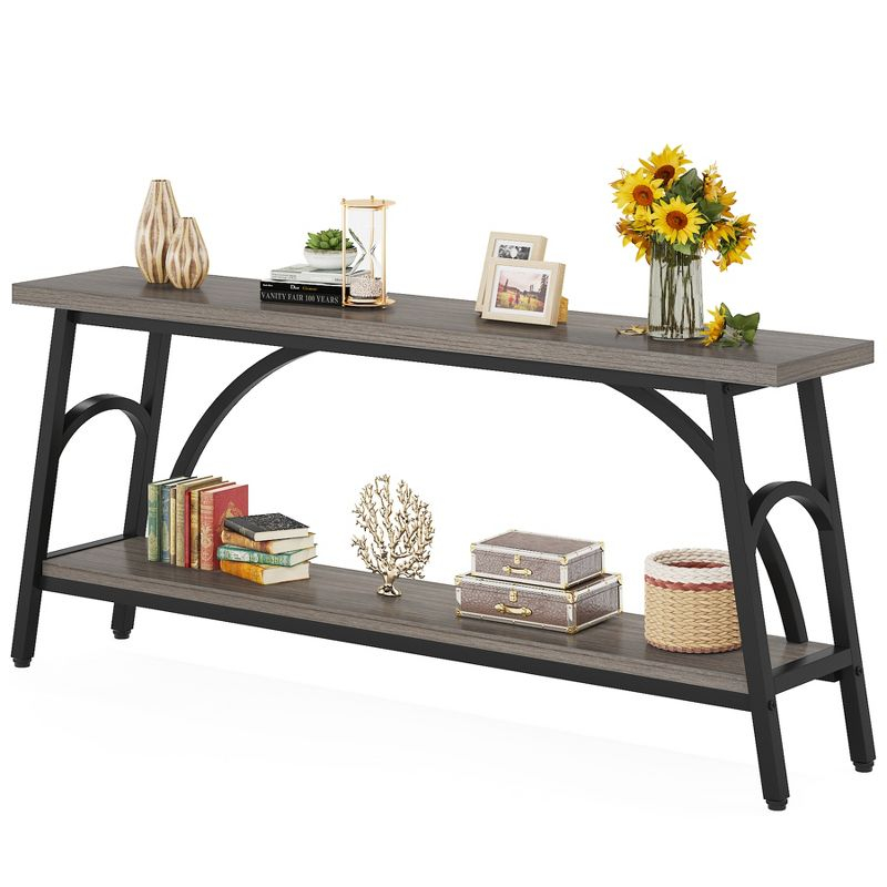 Tribesigns 70.8 inches 2-Tier TV Stand Extra Long Sofa Console Tables, Grey and Black