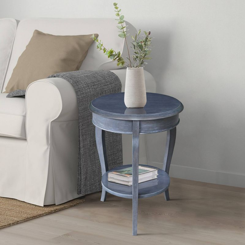 Cambria Round End Table Antique/Heather Gray - International Concepts: Solid Wood, Fixed Shelf