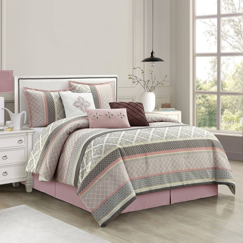 Nanshing 7pc California King Tefia Traditional Comforter Set Blush