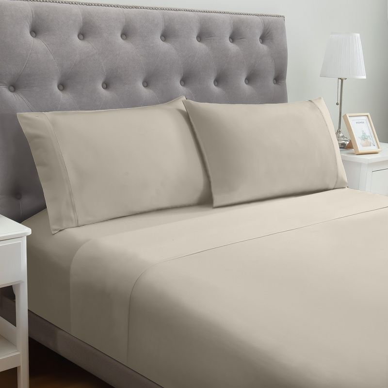 Modern Threads 4-Piece Solid Microfiber Sheet Set, Khaki, Queen