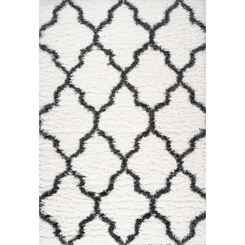 3'x5' Marrakesh Shag Trellis Area Rug, Ivory/Charcoal - JONATHAN Y