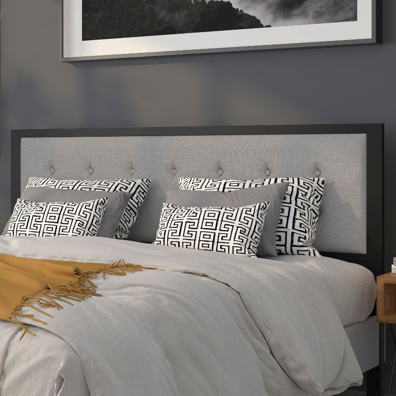Flash Furniture Bristol Metal Tufted Upholstered King Size Headboard in Light Gray Fabric