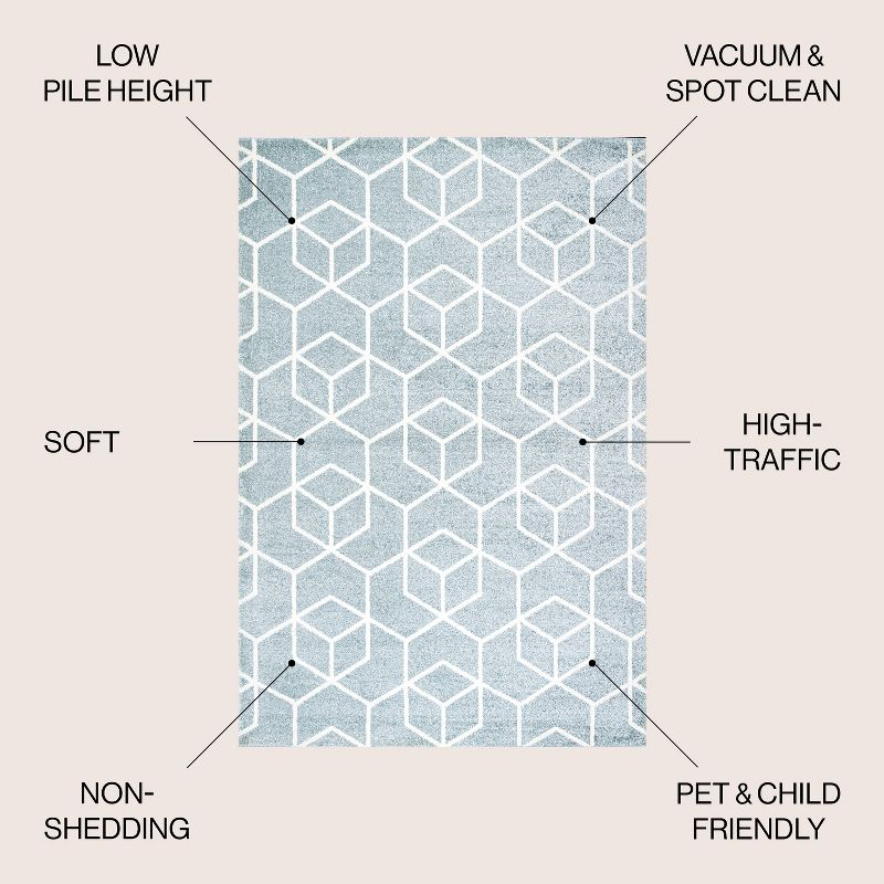 4'x6' Tumbling Blocks Modern Geometric Area Rug, Light Blue/White - JONATHAN Y