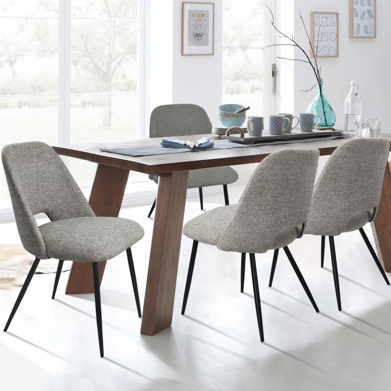 Edwin 21.6" Wider Seat Light Gray Upholstered Dining Chairs Set Of 2,Modern Kitchen Armless Dining Chair With Black Metal Legs-Maison Boucle