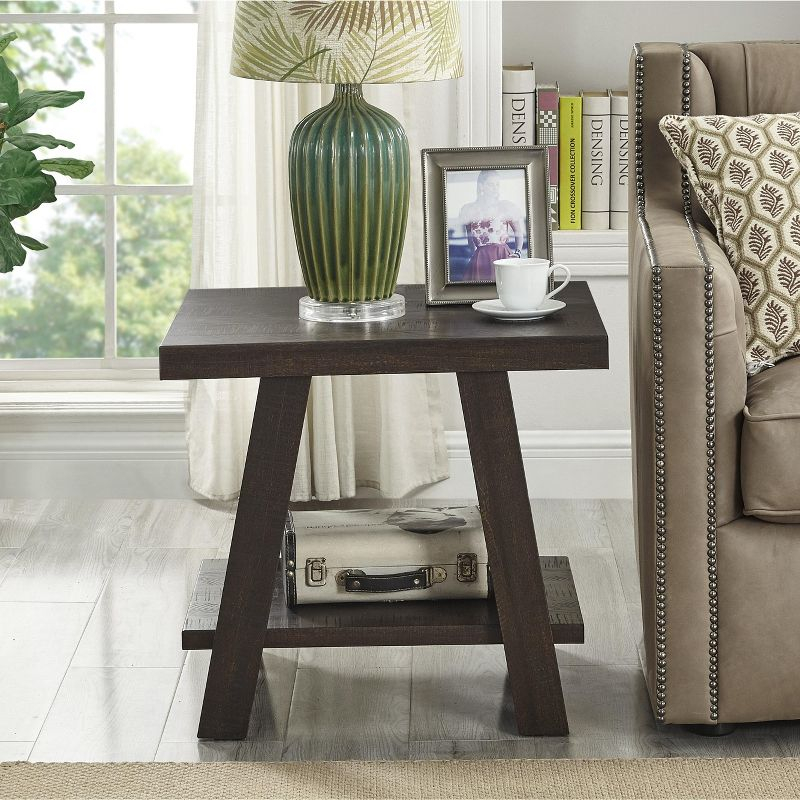 Roundhill Furniture Athens Contemporary Wood Shelf End Table in Weathered Espresso