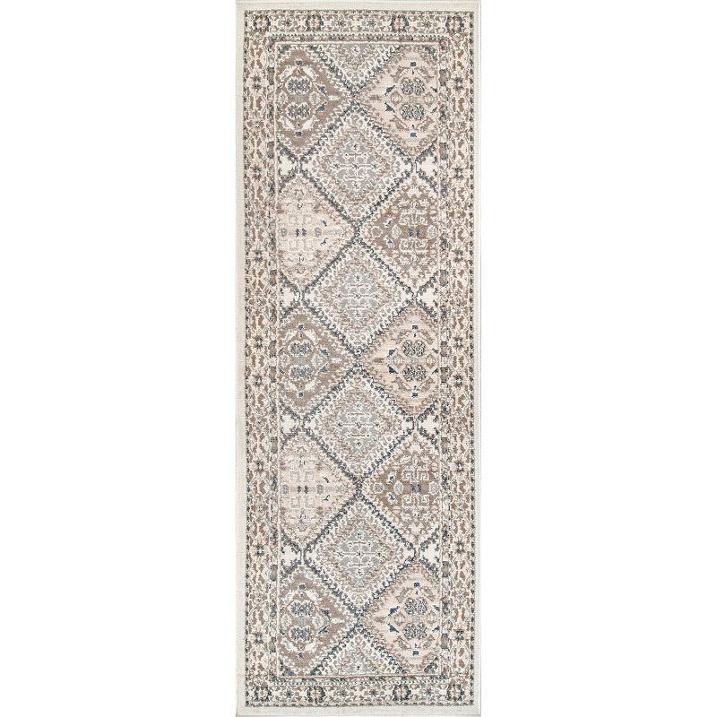 Nuloom 2x6 Becca Tiled Indoor Area Rug, Beige, Faded Transitional Design, Stain Resistant, Bedroom, Living Room, Kitchen